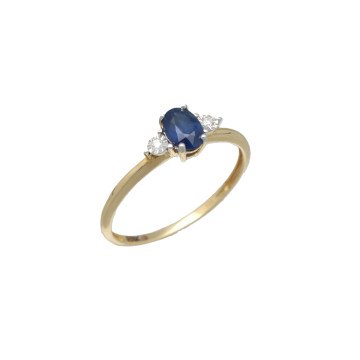 Geelgouden ring met diamant en saffier