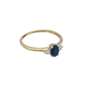 Geelgouden ring met diamant en saffier
