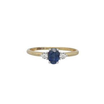 Geelgouden ring met diamant en saffier