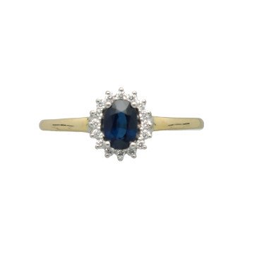 Geelgouden Rozetring met Diamant en Saffier