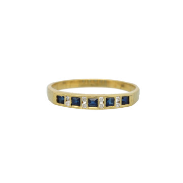Geelgouden Vintage rijring met saffier en diamant