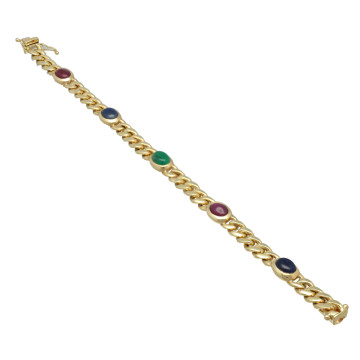 Geelgouden Gourmet armband met Saffier-Smaragd en Robijn