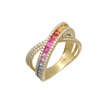 Geelgouden Rainbow ring met diamant