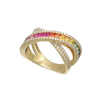 Geelgouden Rainbow ring met diamant