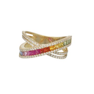 Geelgouden Rainbow ring met diamant