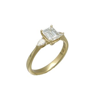 geelgouden solitair ring emerlad Cut 1.08 Ct incl.HRD certificaat