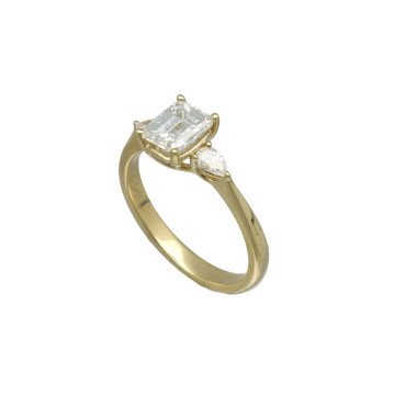 geelgouden solitair ring emerlad Cut 1.08 Ct incl.HRD certificaat