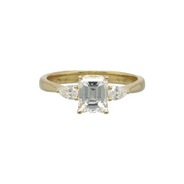 geelgouden solitair ring emerlad Cut 1.08 Ct incl.HRD certificaat