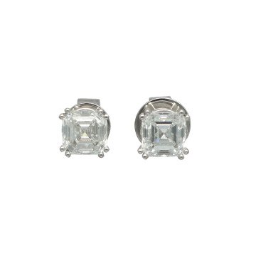 Witgouden oorstekers met Emerald cut Diamant 2.03 Ct