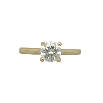 geelgouden Solitair ring met briljant 0.98 Ct incl HRD certificaat