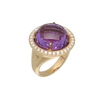 Rosegouden ring Amethist en Briljant