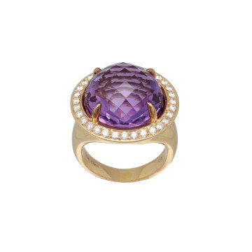 Rosegouden ring Amethist en Briljant