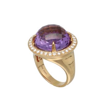 Rosegouden ring Amethist en Briljant