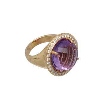 Rosegouden ring Amethist en Briljant