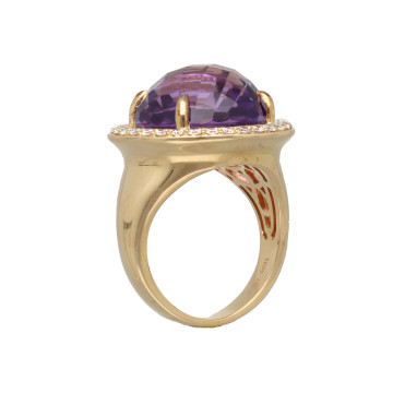 Rosegouden ring Amethist en Briljant
