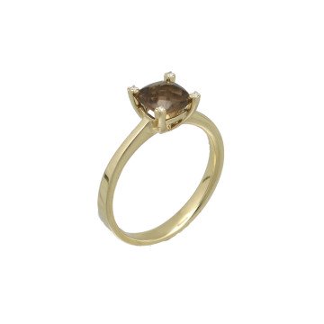 Geelgouden ring met rooktopaas en diamant.