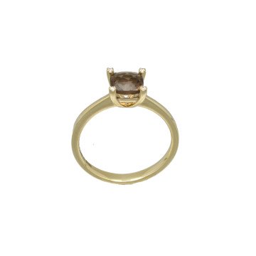 Geelgouden ring met rooktopaas en diamant.