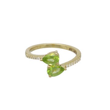 Geelgouden ring met peridot en diamant