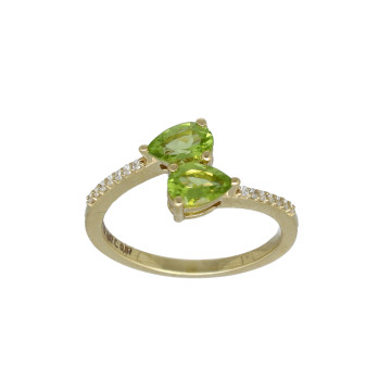 Geelgouden ring met peridot en diamant