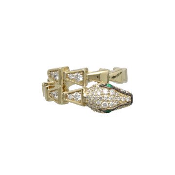 Geelgouden ring serpenti met diamant-smaragd