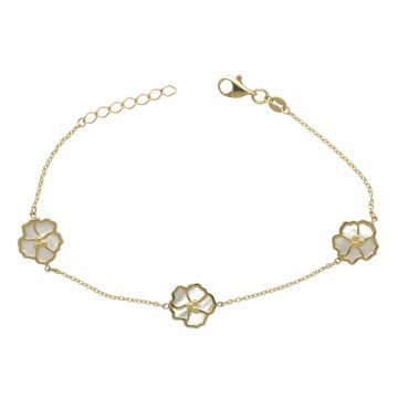 Geelgouden armband klaverblad met parelmoer