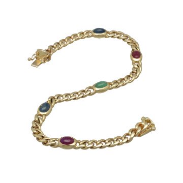 Geelgouden armband met robijn-saffier-smaragd. Maxima armband.