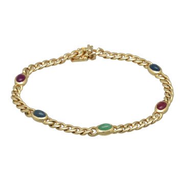 Geelgouden armband met robijn-saffier-smaragd. Maxima armband.