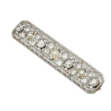 Platina Art-deco broche diamanten-parels