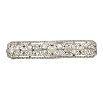Platina Art-deco broche diamanten-parels