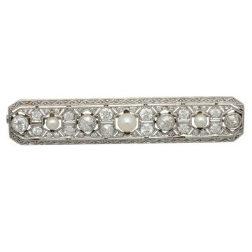 Platina Art-deco broche diamanten-parels