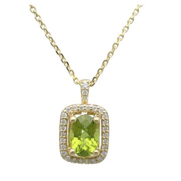 Geelgouden collier met diamant en peridot