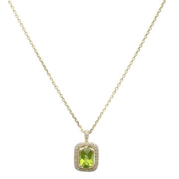 Geelgouden collier met diamant en peridot