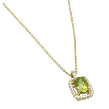 Geelgouden collier met diamant en peridot