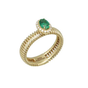 Geelgouden ring met diamant en smaragd