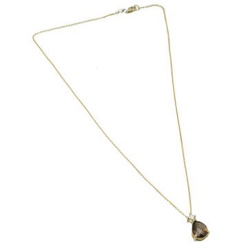 geelgouden collier met Diamant en Rook Quartz