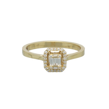 Geelgouden ring met Baguette en Briljant 