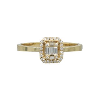 Geelgouden ring met Baguette en Briljant 