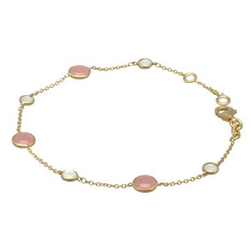 Geelgouden armband met Rozekwarts en Parelmoer