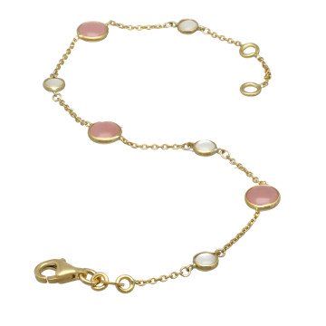 Geelgouden armband met Rozekwarts en Parelmoer 9Krt.