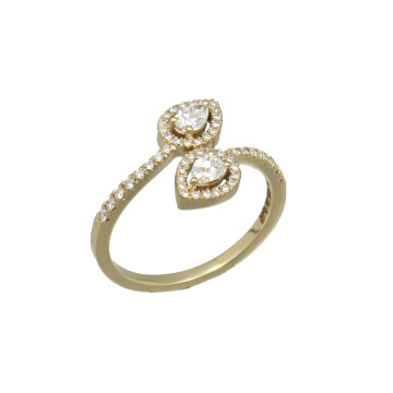 Geelgouden slag ring met Peervormige diamant