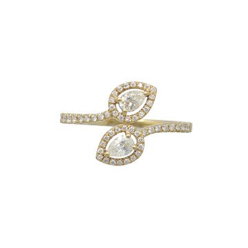 Geelgouden slag ring met Peervormige diamant