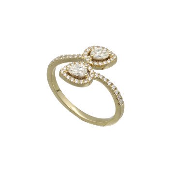 Geelgouden slag ring met Peervormige diamant