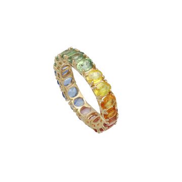 Geelgouden eternity ring gekleurde saffieren