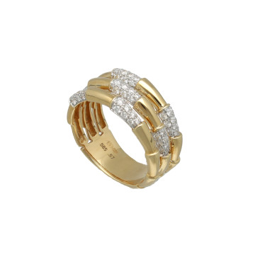 Geelgouden rij ring met diamant 0.57ct