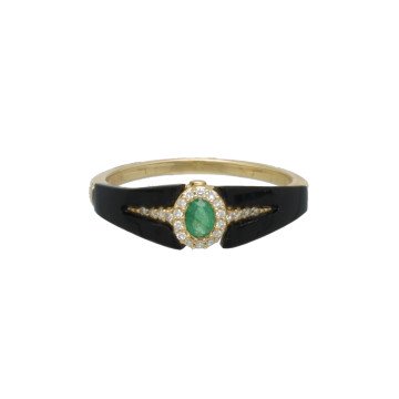 Geelgouden Art deco ring met smaragd briljant & Onix