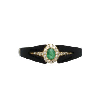 Geelgouden Art deco ring met smaragd briljant & Onix