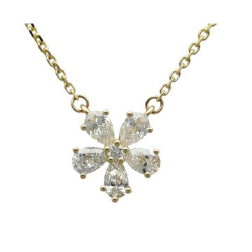 Geelgoud collier rozet hanger met diamant 
