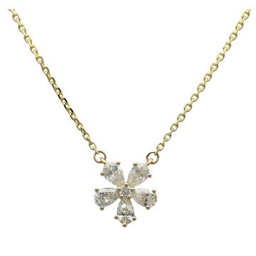 Geelgoud collier rozet hanger met diamant 