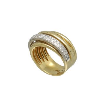 Massief geelgouden slag ring met pave diamant 0.90ct